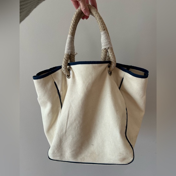 Anya Hindmarch Cream and Navy Canvas Tote - Picture 2 of 3